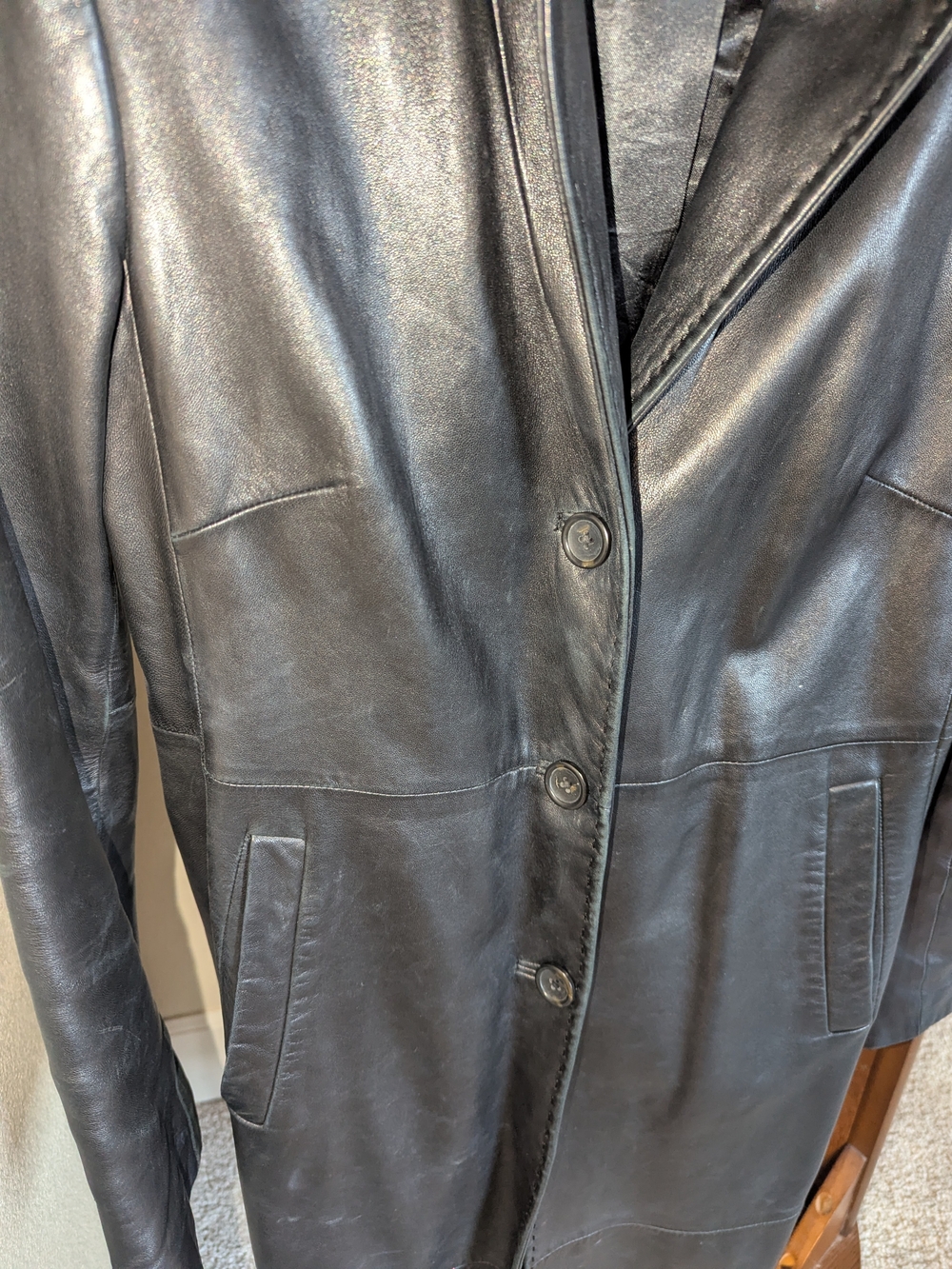 Banana Republic Black Leather Button-Front Coat